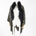 Fendi Silk Blend Raccoon Fur Zucca Pattern Scarf Black Yellow