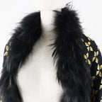Fendi Silk Blend Raccoon Fur Zucca Pattern Scarf Black Yellow — view 3