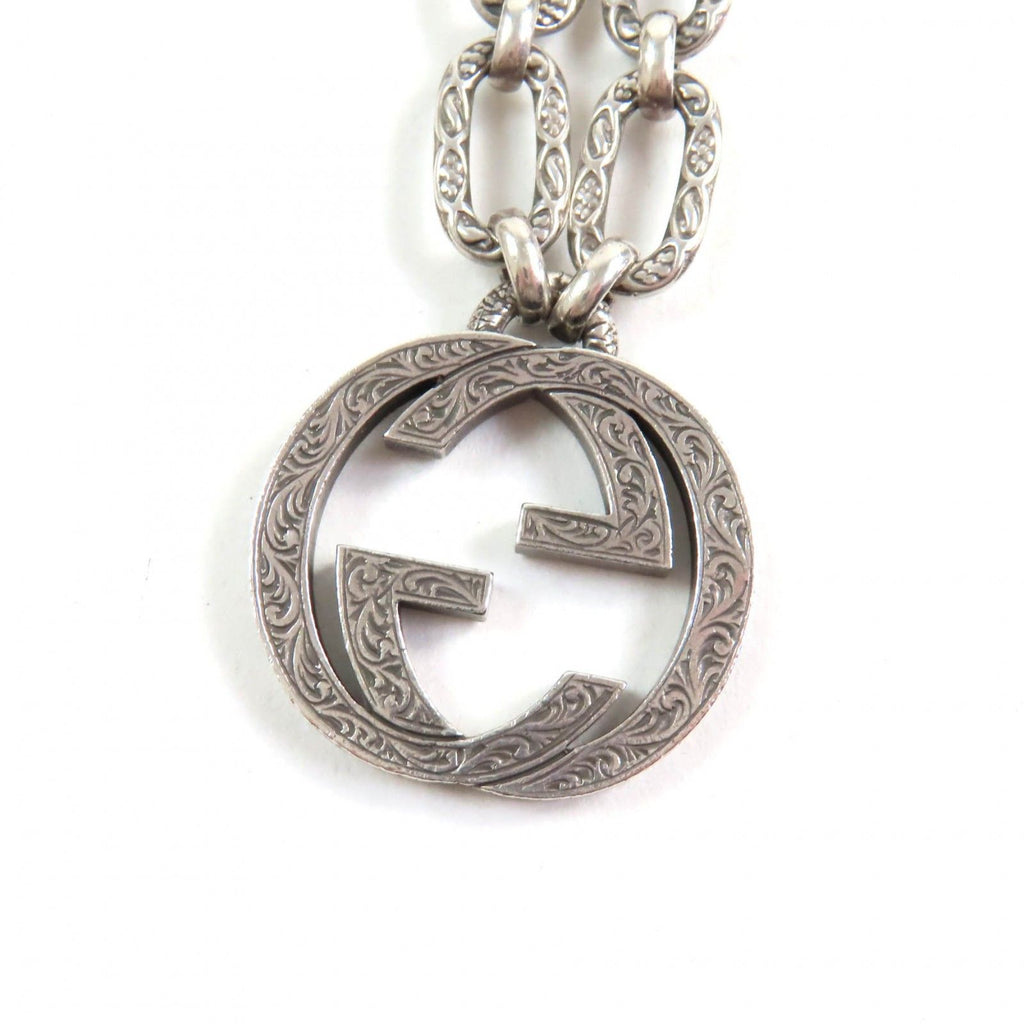 Gucci Interlocking G Arabesque Long Chain Necklace 925 Sterling Silver
