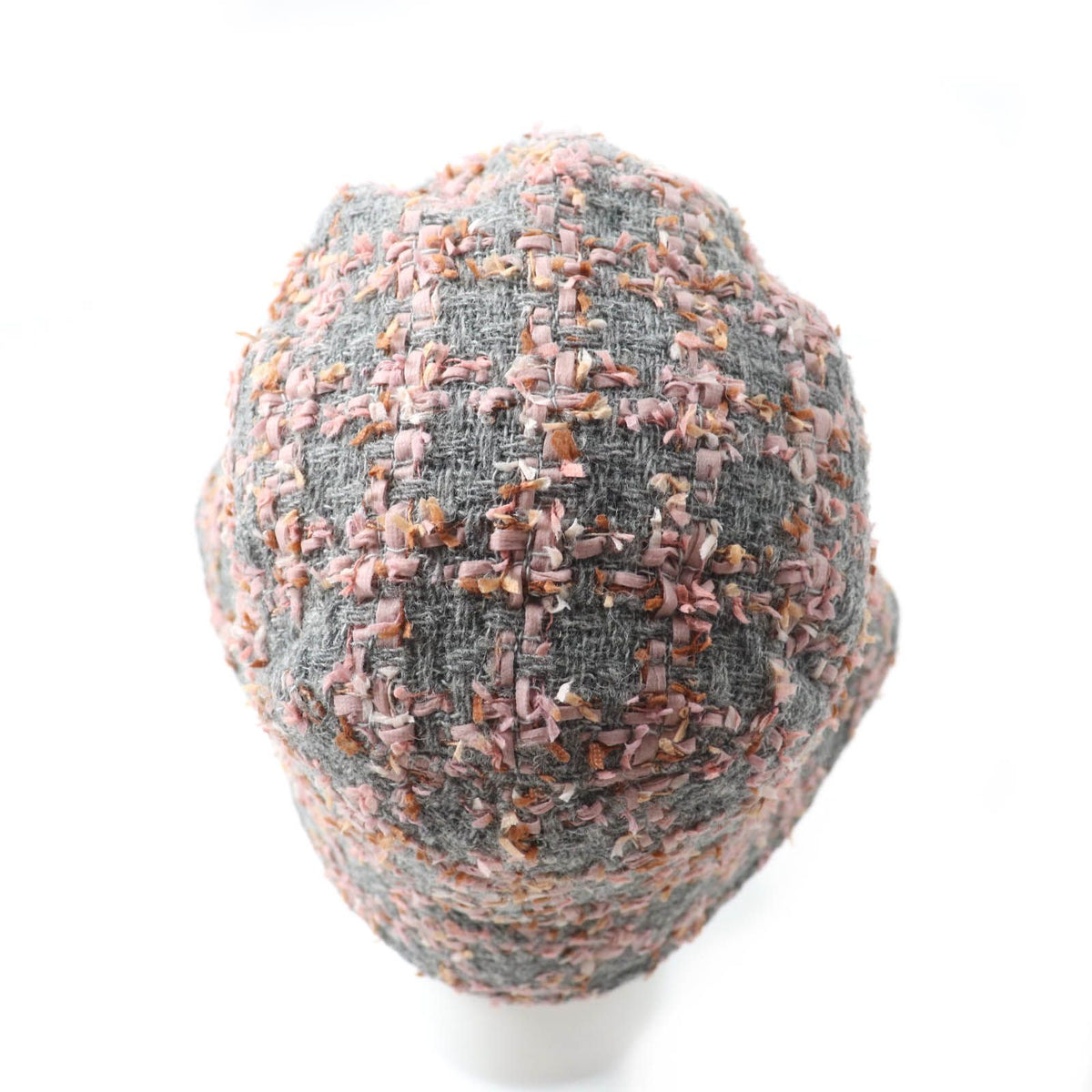 Chanel Alpaca Blend CC Logo Ribbon Tweed Bucket Hat Gray Pink — view 3