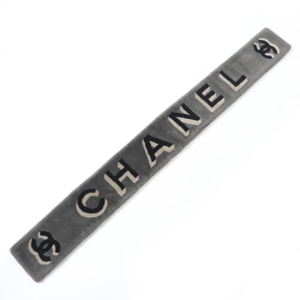 Chanel 20B Shearling Lining Cashmere CC Logo Design Tippet Shawl Gray Scarf — view 5