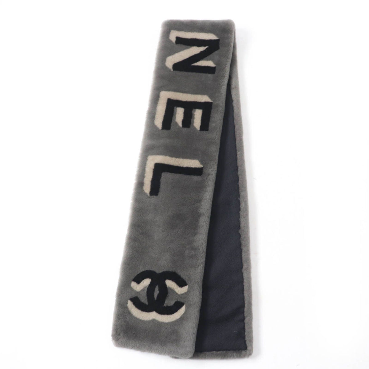 Chanel 20B Shearling Lining Cashmere CC Logo Design Tippet Shawl Gray Scarf — view 2