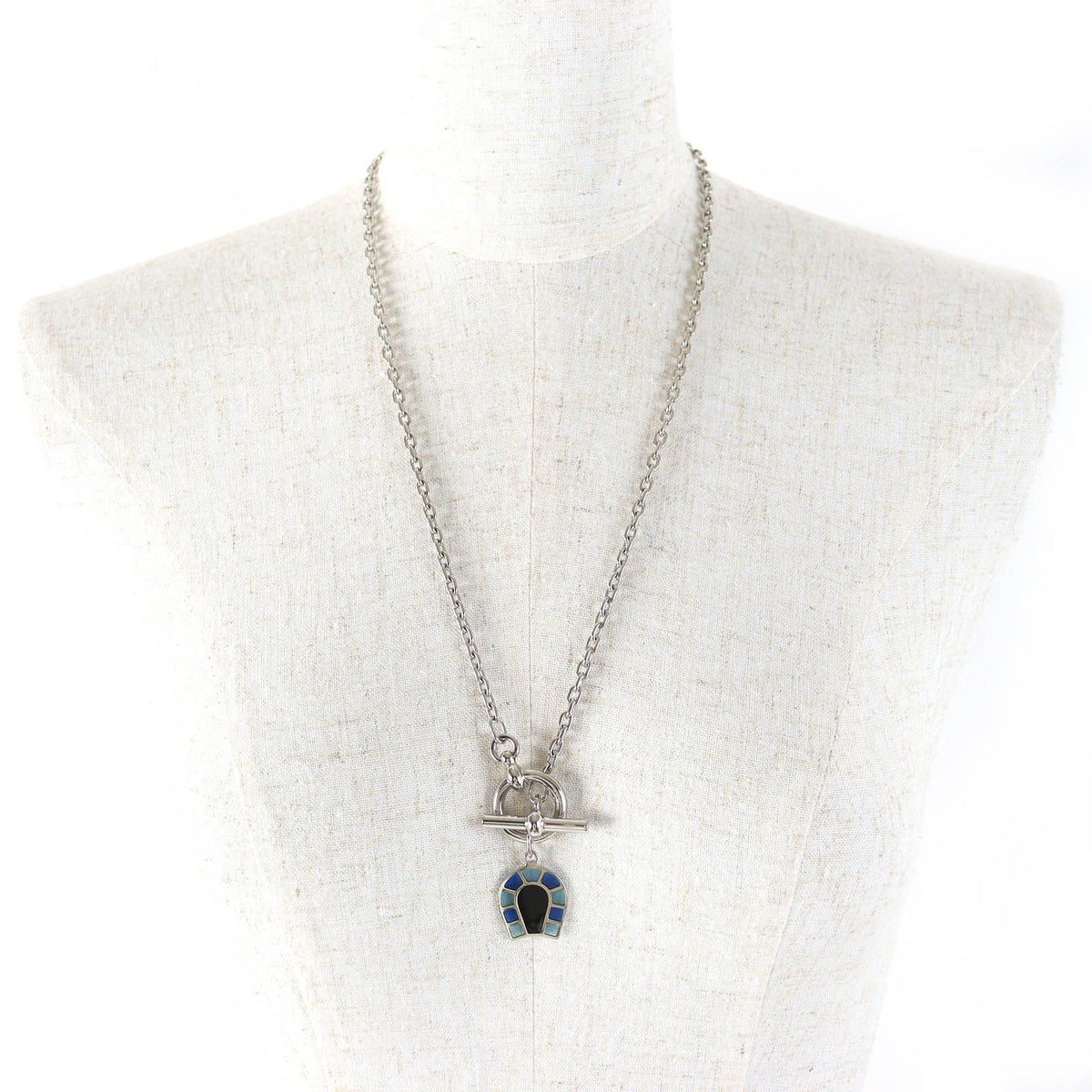 Hermes Necklace Helios Fer a Cheval Camaieu Blue Horseshoe Pendant — view 4