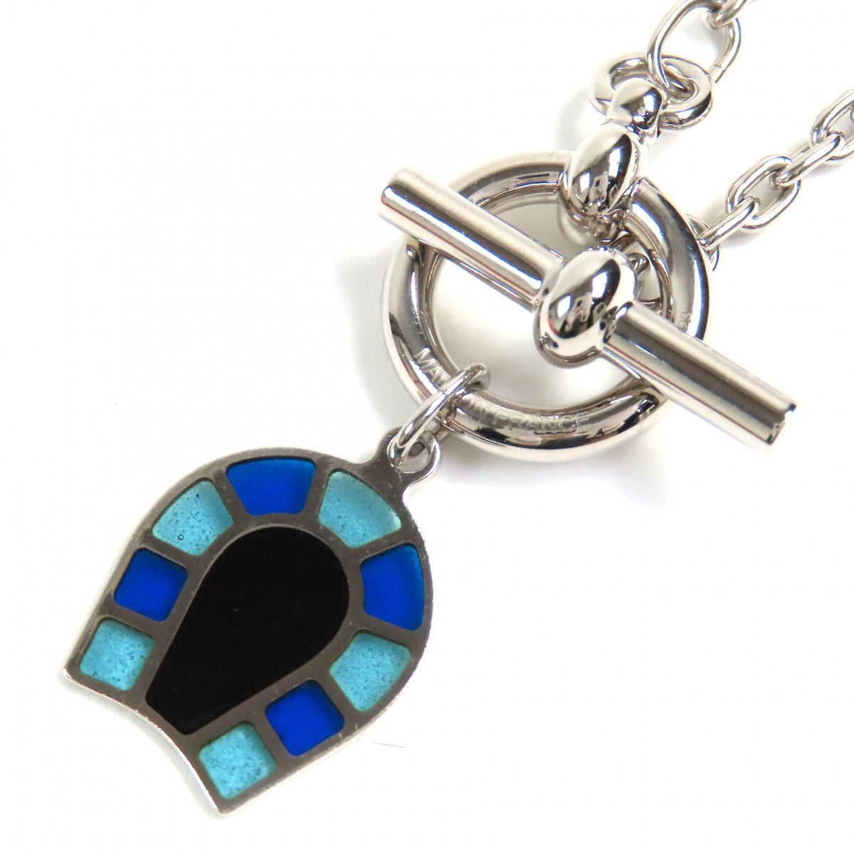 Hermes Necklace Helios Fer a Cheval Camaieu Blue Horseshoe Pendant