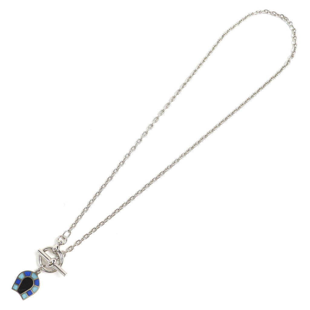 Hermes Necklace Helios Fer a Cheval Camaieu Blue Horseshoe Pendant — view 3