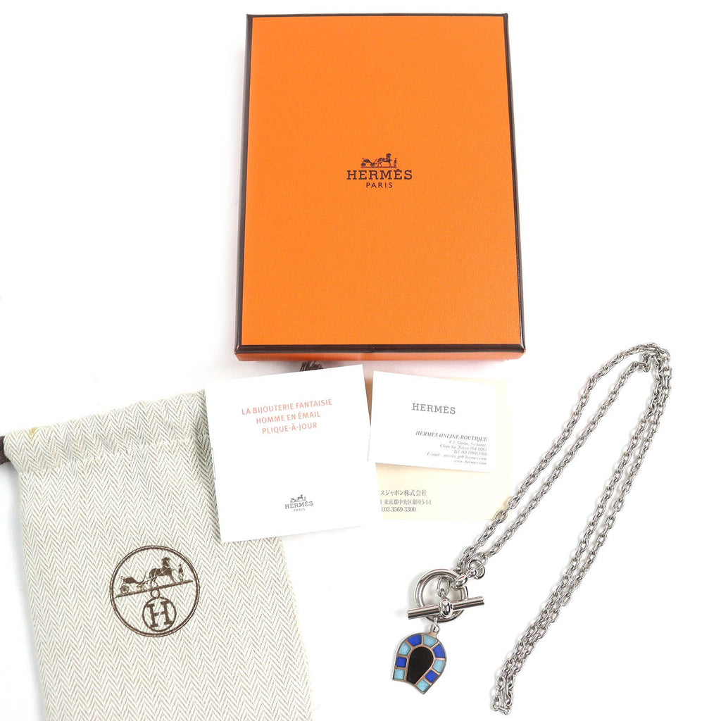 Hermes Necklace Helios Fer a Cheval Camaieu Blue Horseshoe Pendant — view 2