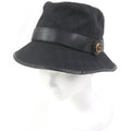 Gucci GG Canvas Leather Piping Fedora Hat Bucket Hat Black