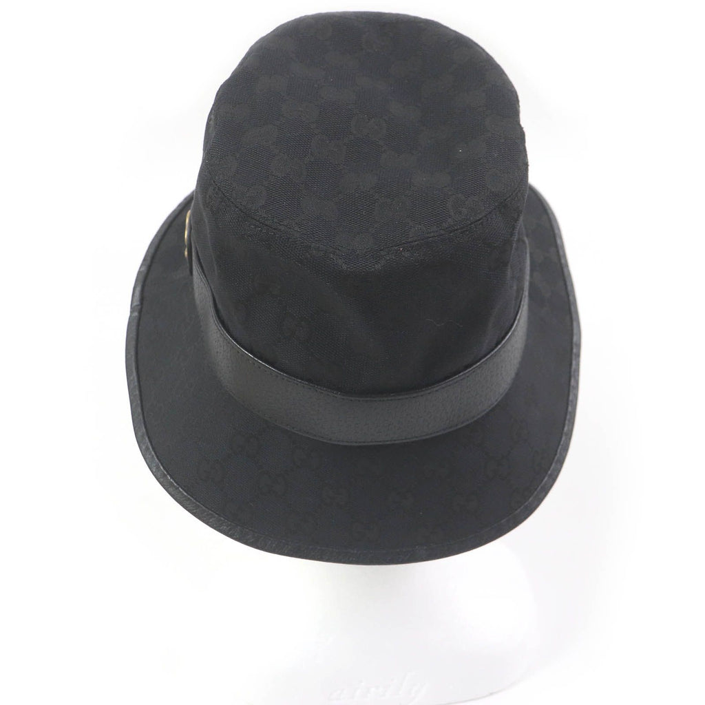 Gucci GG Canvas Leather Piping Fedora Hat Bucket Hat Black — view 3
