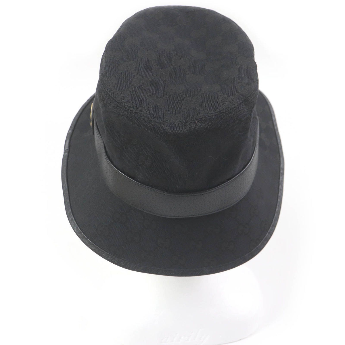 Gucci GG Canvas Leather Piping Fedora Hat Bucket Hat Black — view 3