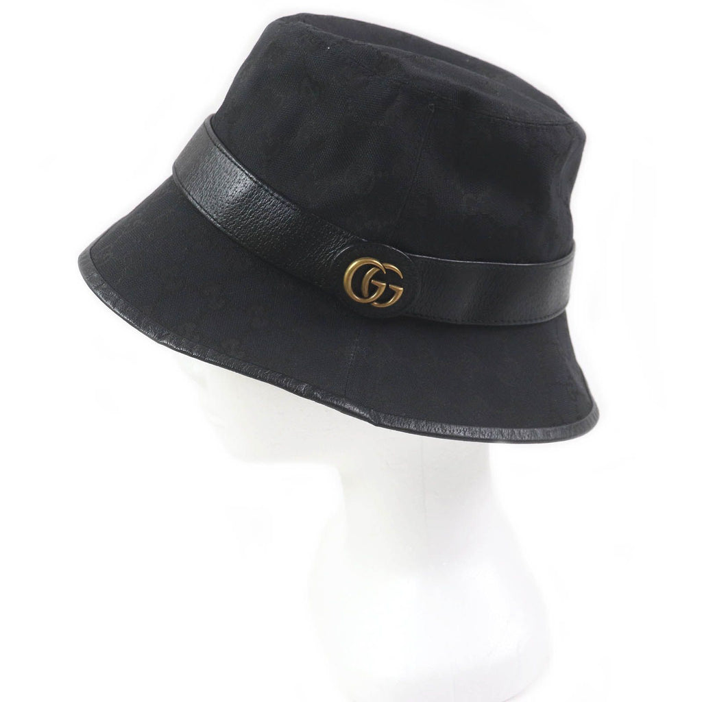 Gucci GG Canvas Leather Piping Fedora Hat Bucket Hat Black — view 2