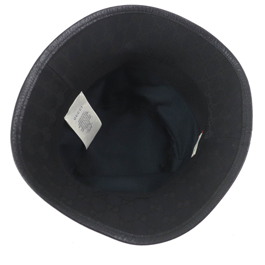 Gucci GG Canvas Leather Piping Fedora Hat Bucket Hat Black — view 4