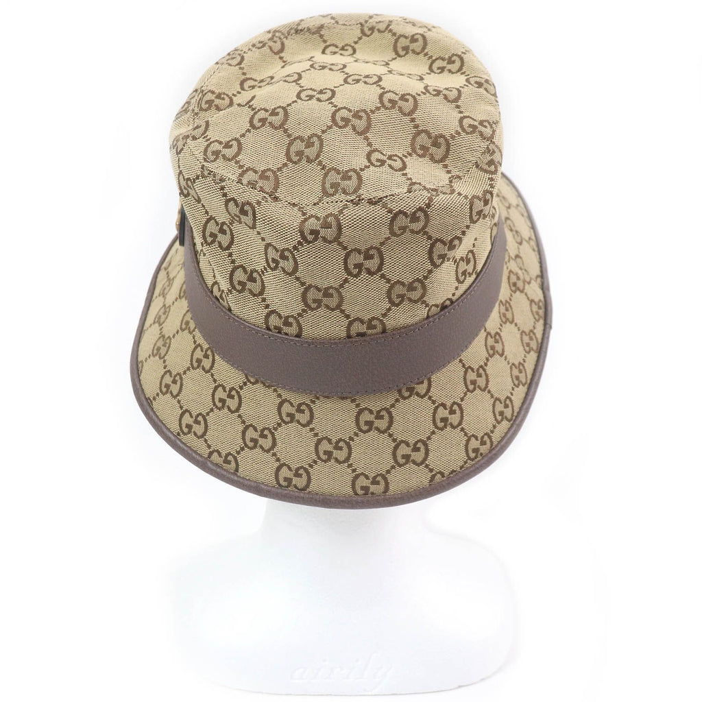 Gucci GG Canvas Leather Piping Bucket Hat Fedora Hat Beige — view 3