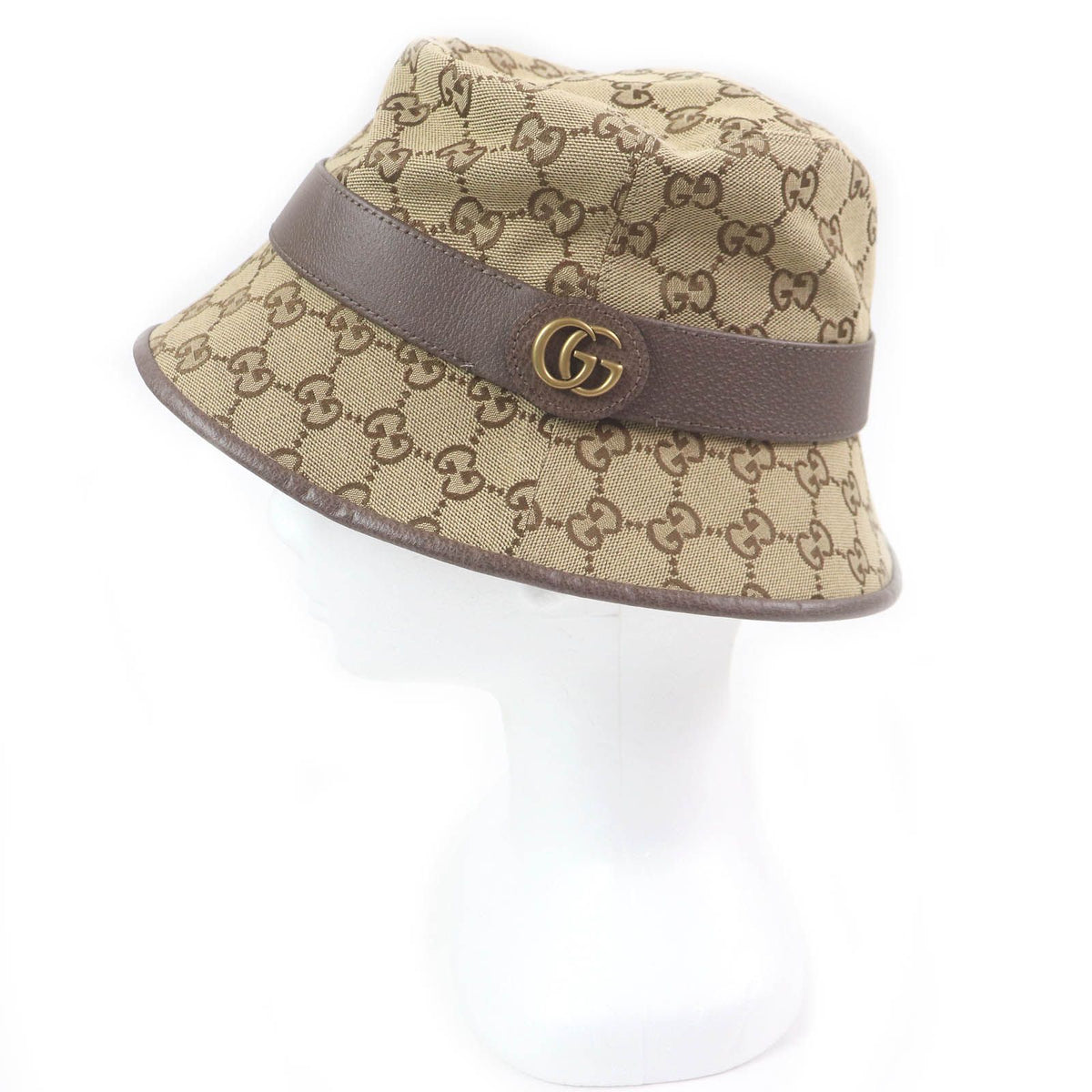 Gucci GG Canvas Leather Piping Bucket Hat Fedora Hat Beige — view 2