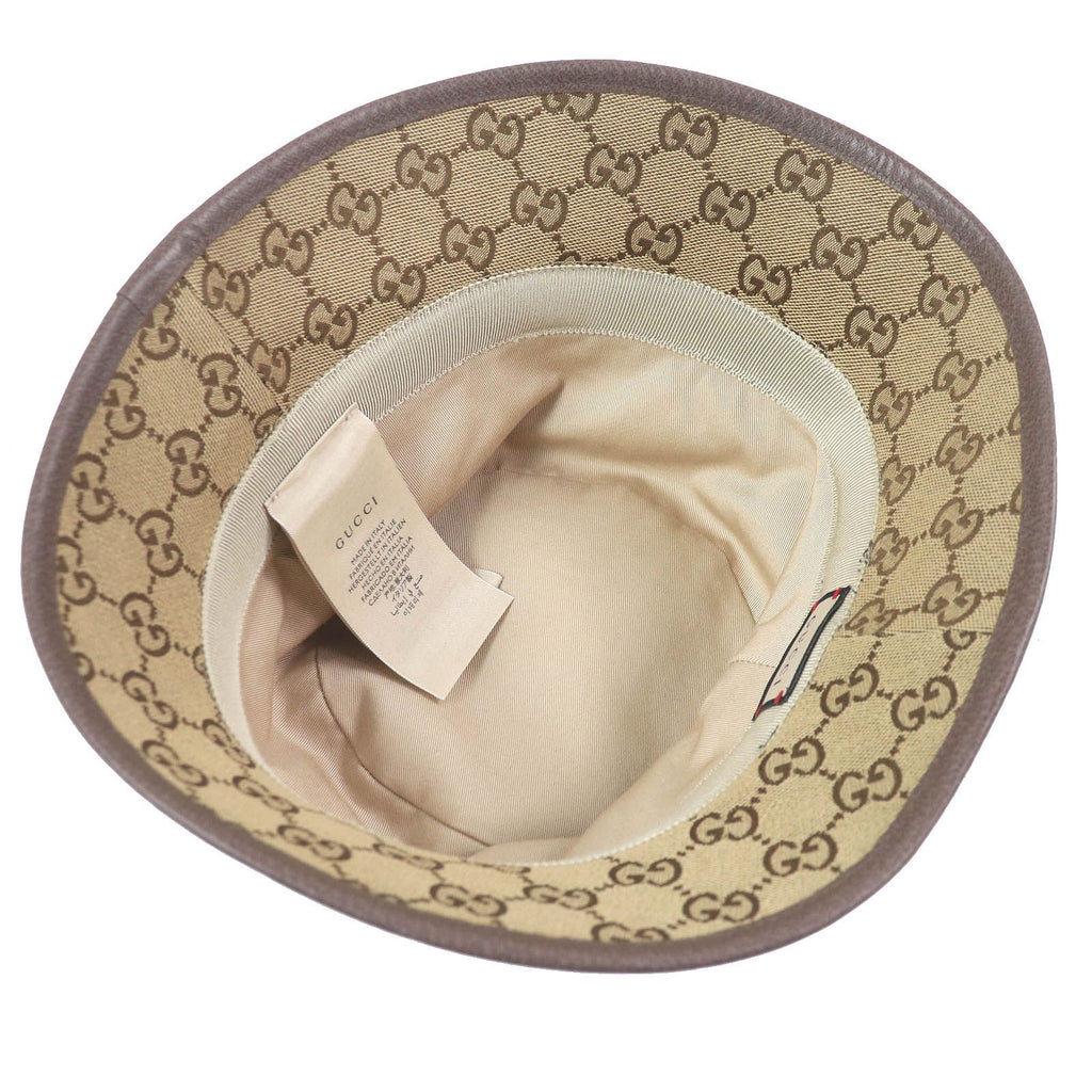 Gucci GG Canvas Leather Piping Bucket Hat Fedora Hat Beige — view 4