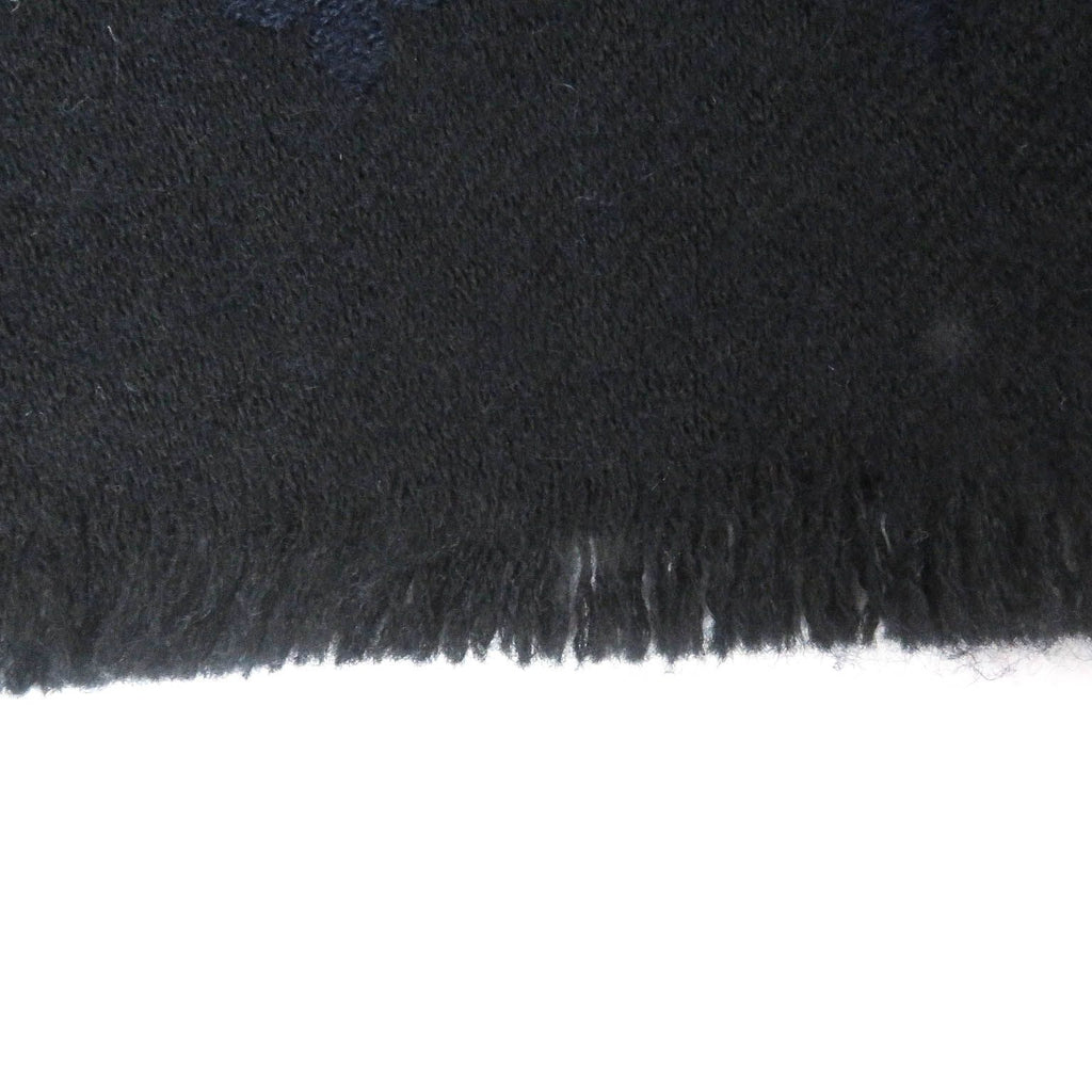 Louis Vuitton Cashmere 100% Monogram Fringe Shawl Scarf Black Navy — view 5