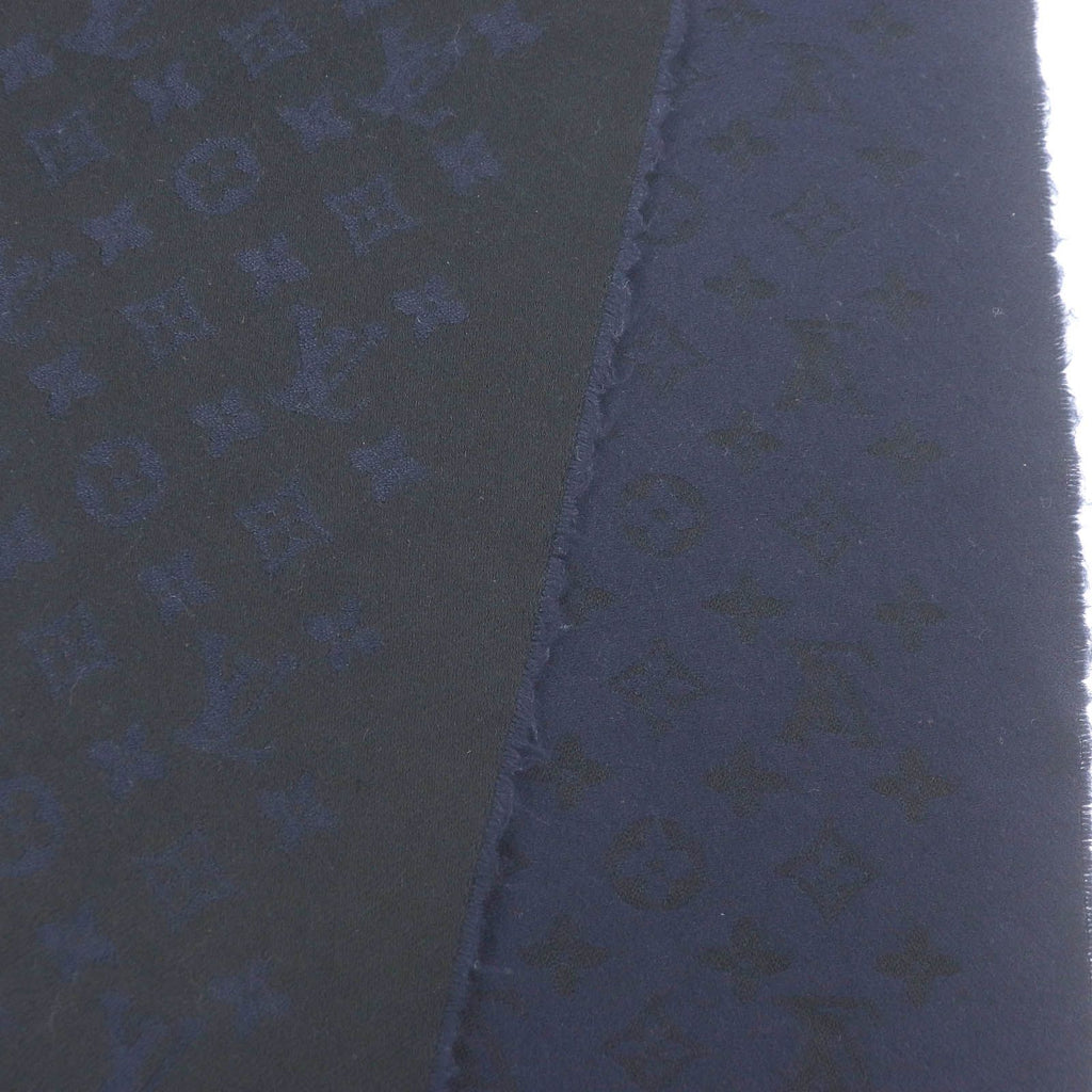 Louis Vuitton Cashmere 100% Monogram Fringe Shawl Scarf Black Navy — view 4
