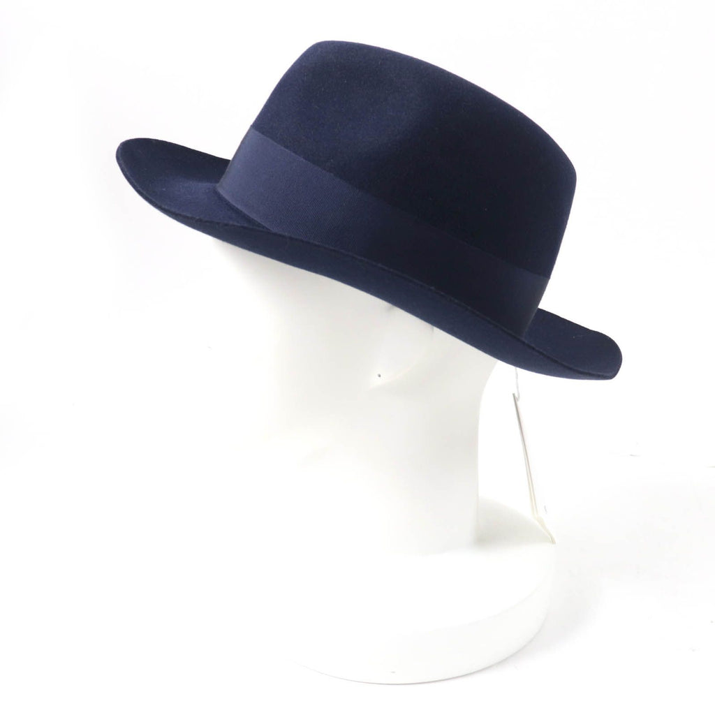 Hermes Rabbit Felt Lining Silk 100% Leather Hat Navy 56 — view 3