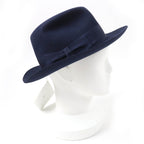Hermes Rabbit Felt Lining Silk 100% Leather Hat Navy 56 — view 5