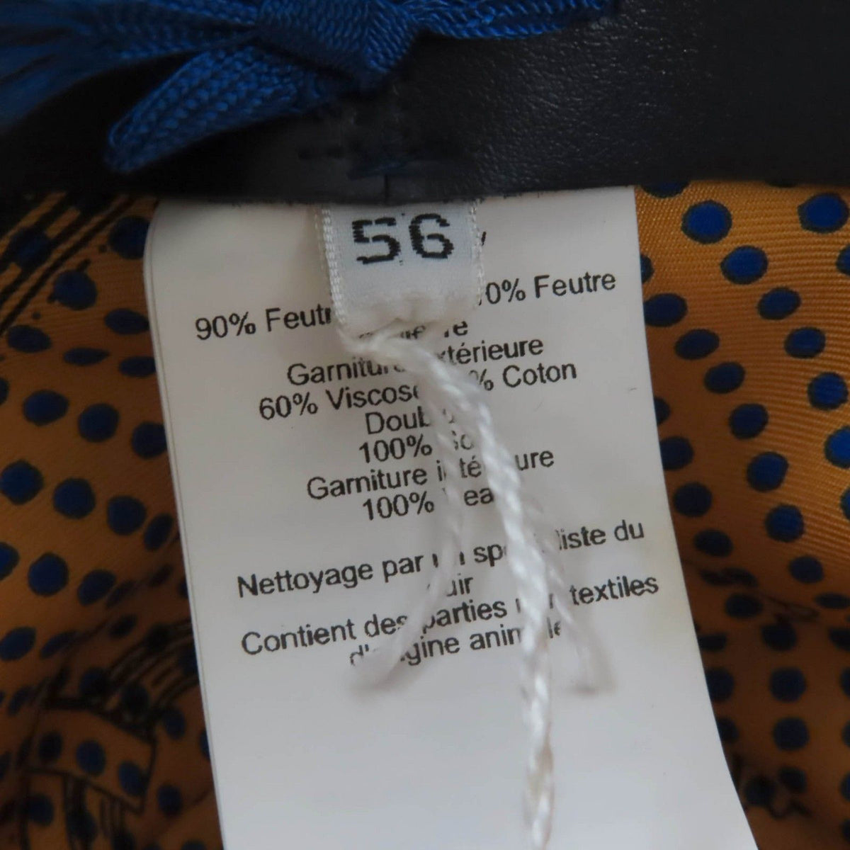Hermes Rabbit Felt Lining Silk 100% Leather Hat Navy 56 — view 8