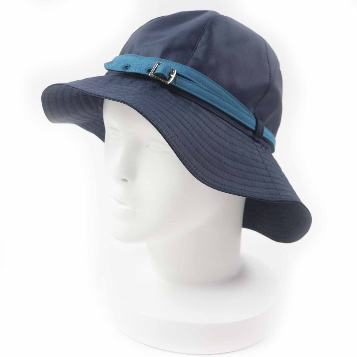 Hermes Silver Hat with Belt Navy Light Blue 56