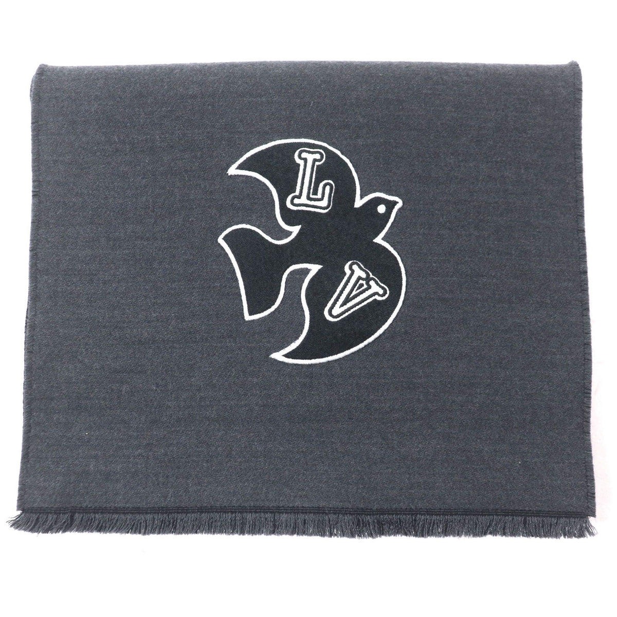 Louis Vuitton Echarpe LV Harmony Wool 100% Logo Patch Scarf Gray