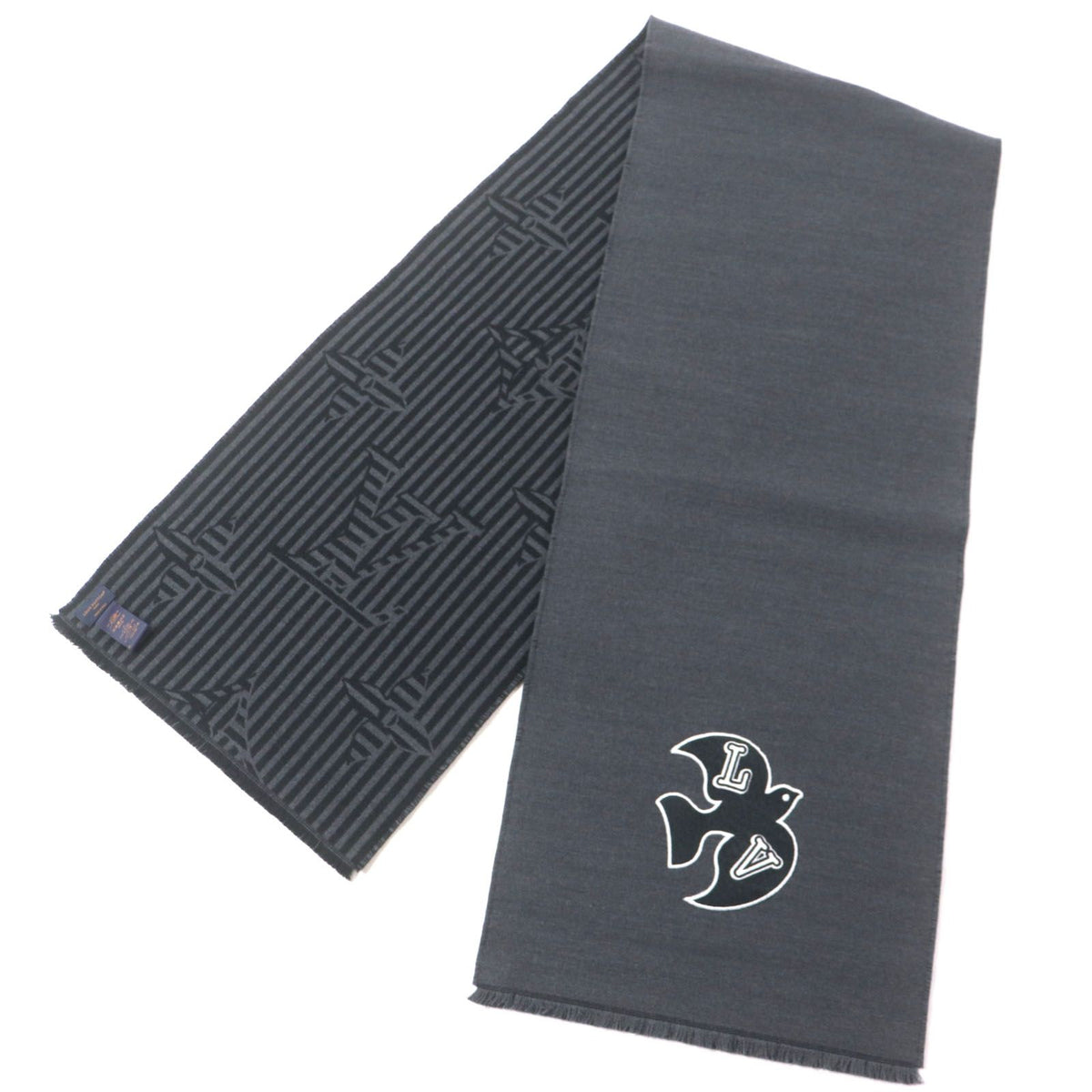 Louis Vuitton Echarpe LV Harmony Wool 100% Logo Patch Scarf Gray — view 3