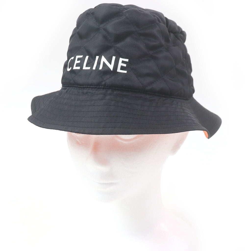 Celine Logo Print Quilted Bucket Hat Black