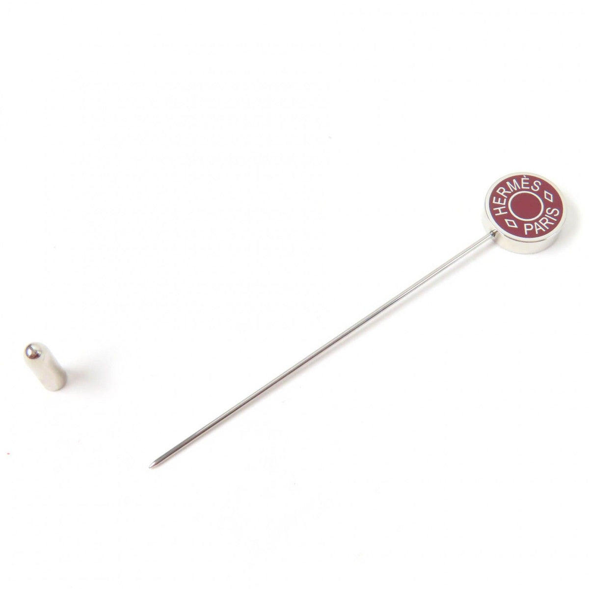 Hermes Silver Sellier Pin Brooch Hat Pin Brown — view 4