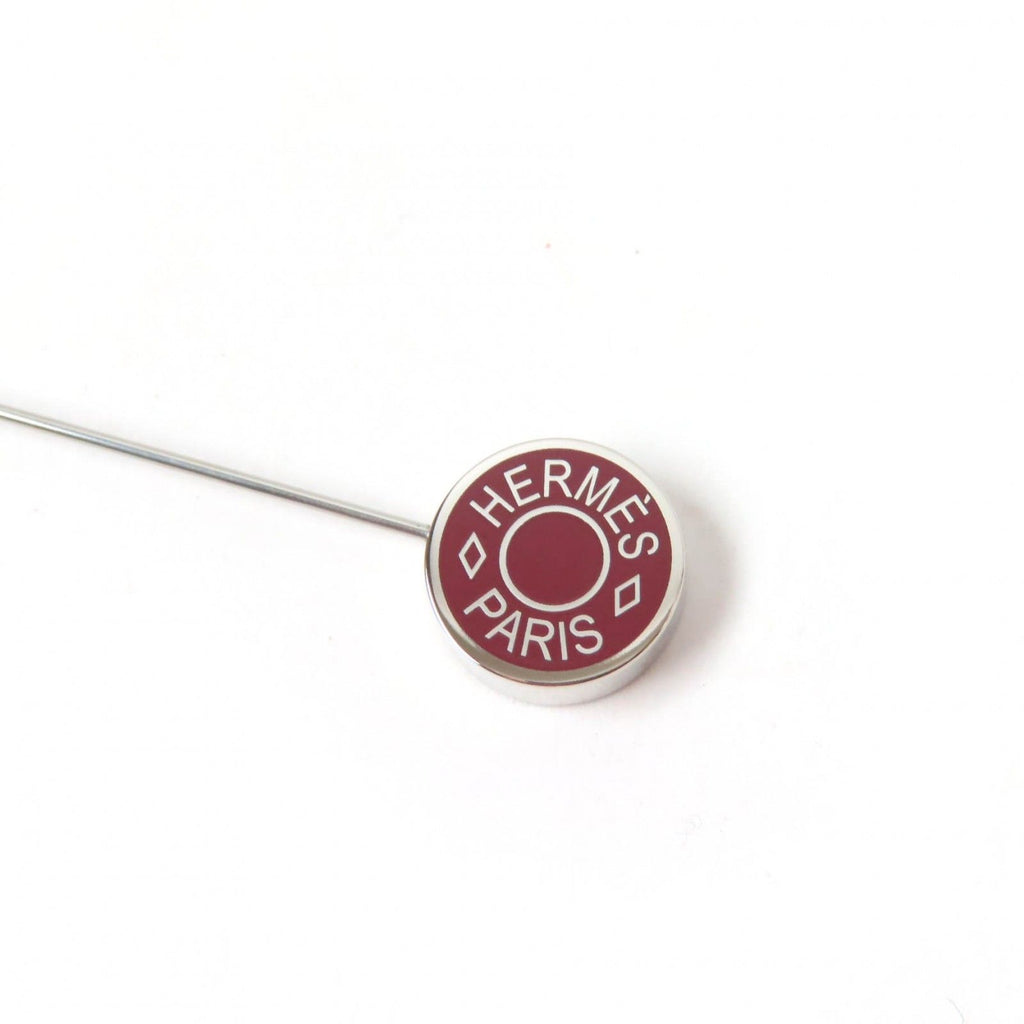 Hermes Silver Sellier Pin Brooch Hat Pin Brown — view 3