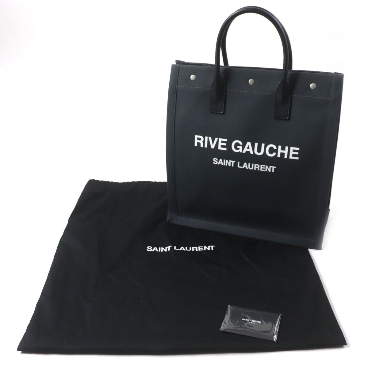 Saint Laurent Paris Rive Gauche S Canvas Leather Tote Bag Dark Gray Black — view 2