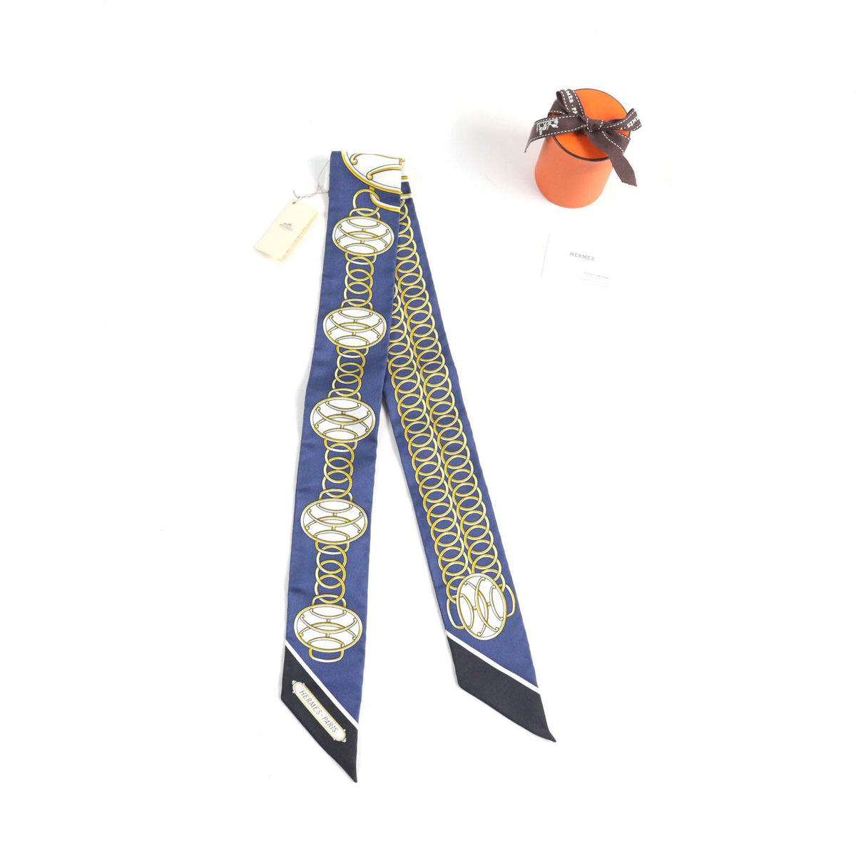 Hermes Twilly Lift Profile Silk 100% Marine Noir Gold Scarf — view 2