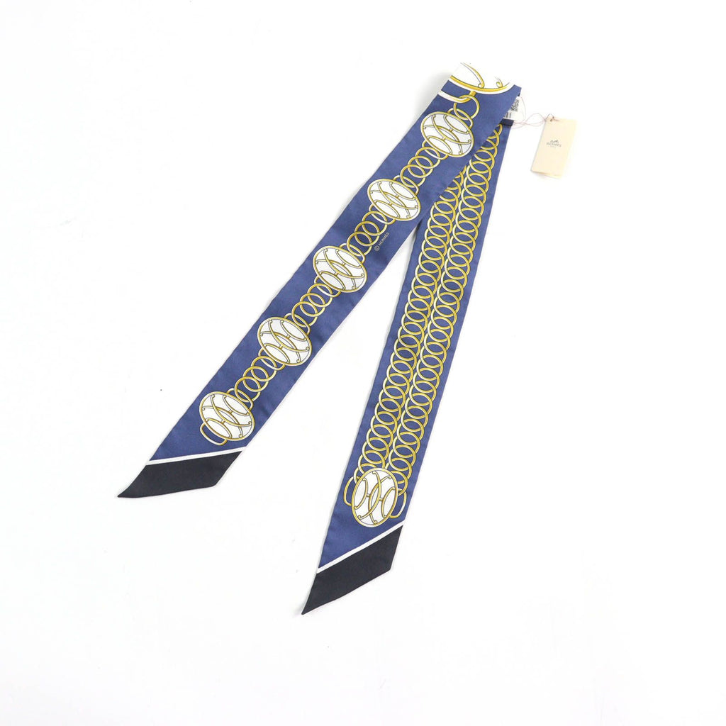 Hermes Twilly Lift Profile Silk 100% Marine Noir Gold Scarf — view 3