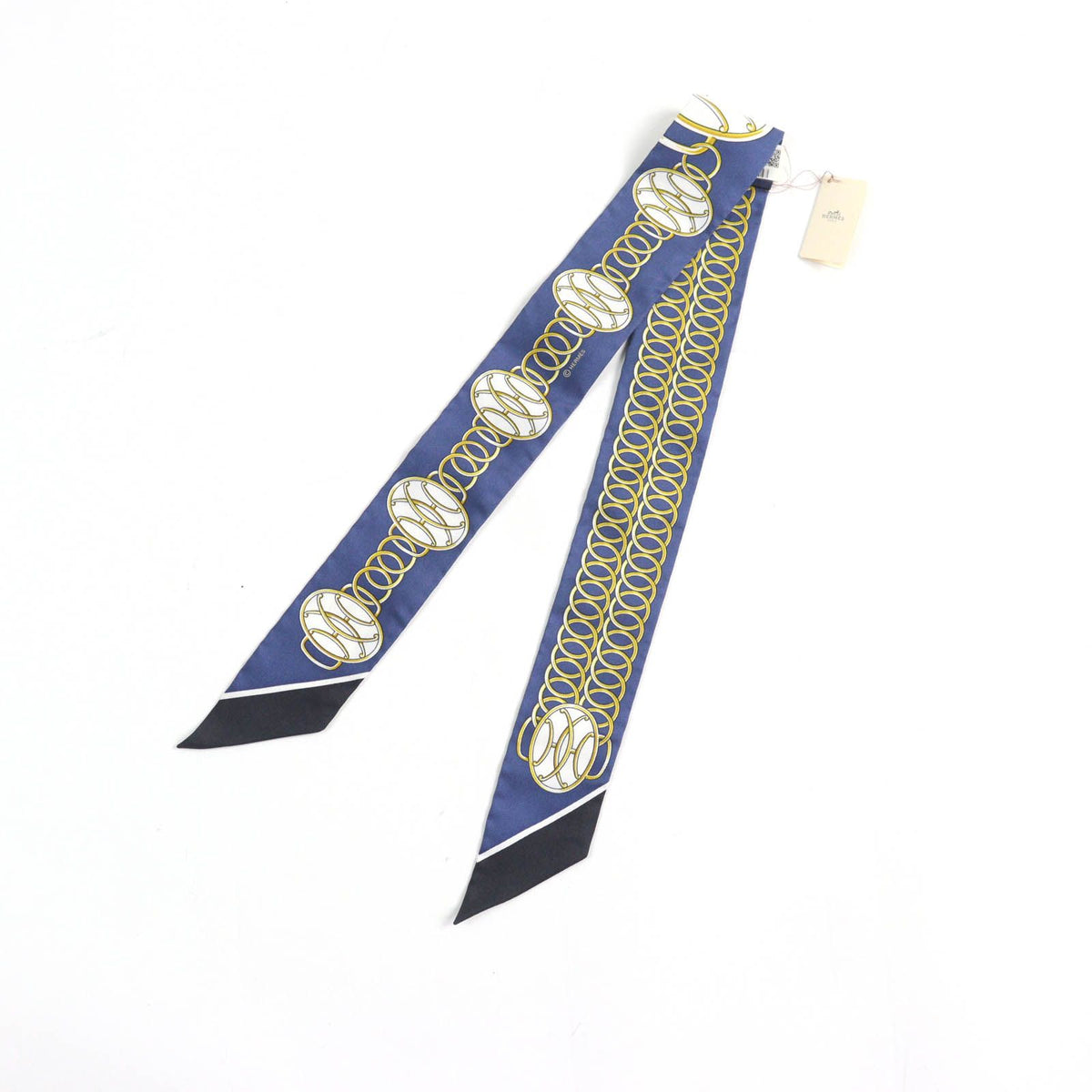 Hermes Twilly Lift Profile Silk 100% Marine Noir Gold Scarf — view 3