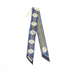 Hermes Twilly Lift Profile Silk 100% Marine Noir Gold Scarf