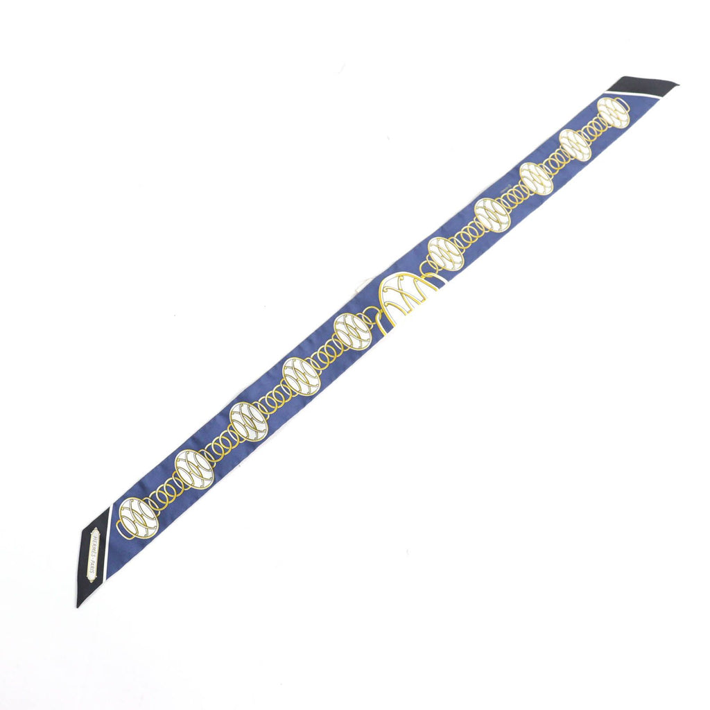 Hermes Twilly Lift Profile Silk 100% Marine Noir Gold Scarf — view 4