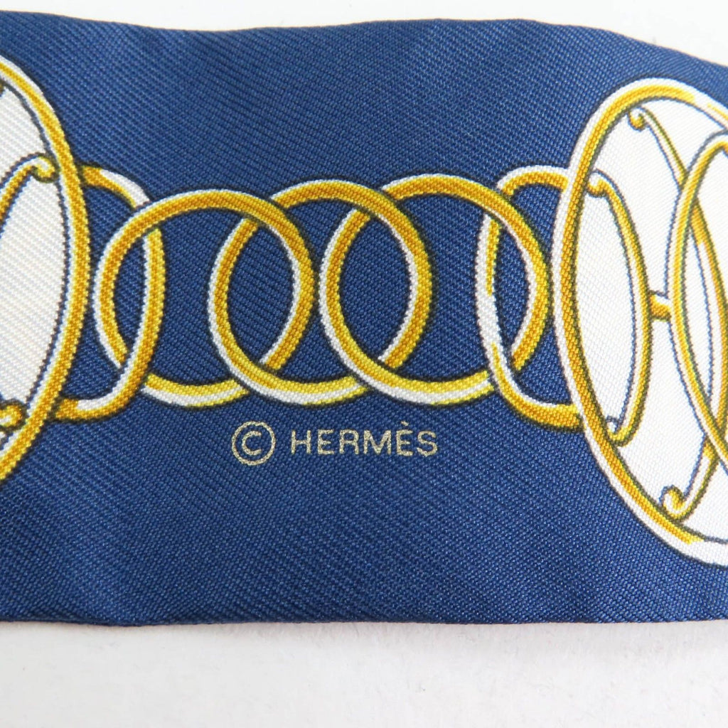 Hermes Twilly Lift Profile Silk 100% Marine Noir Gold Scarf — view 7
