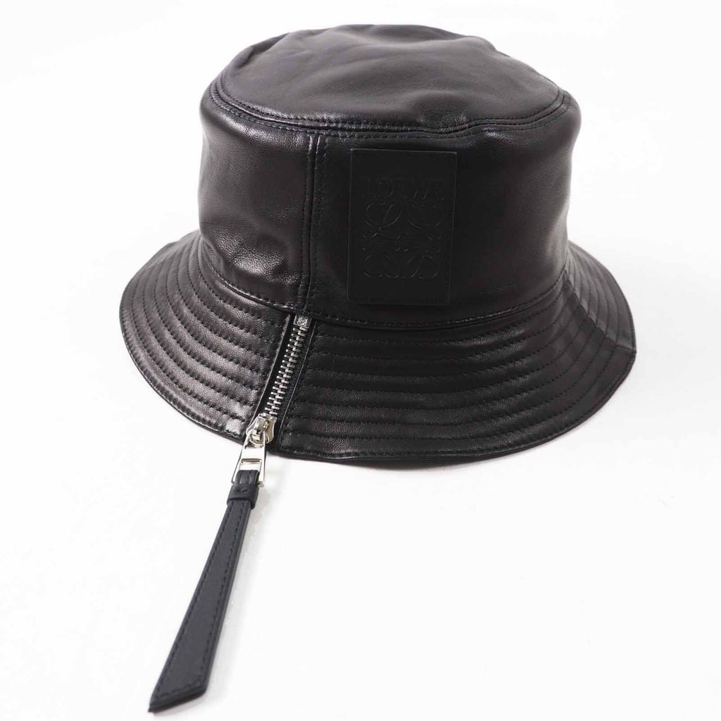 Loewe Anagram Leather Patch Lambskin Hat Black Silver 59