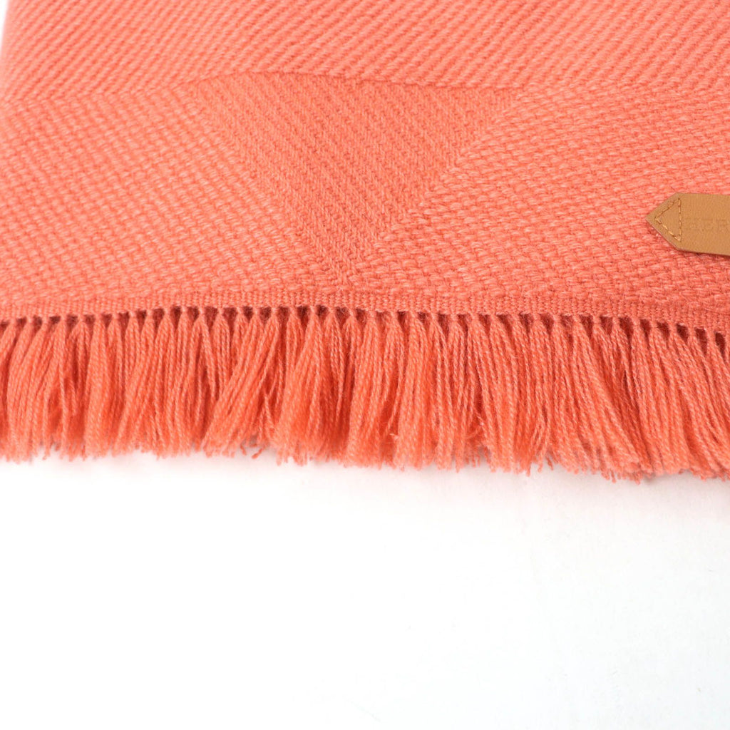 Hermes Grand Chevron Cashmere 100% Rose Blush Leather Logo Patch Shawl Scarf — view 8