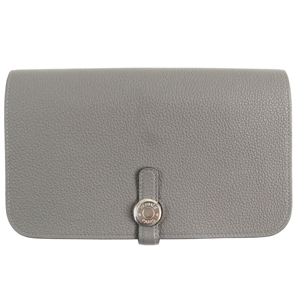 Hermes Dogon GM Duo Gris Meyer Silver Sellier Buttons Togo Wallet
