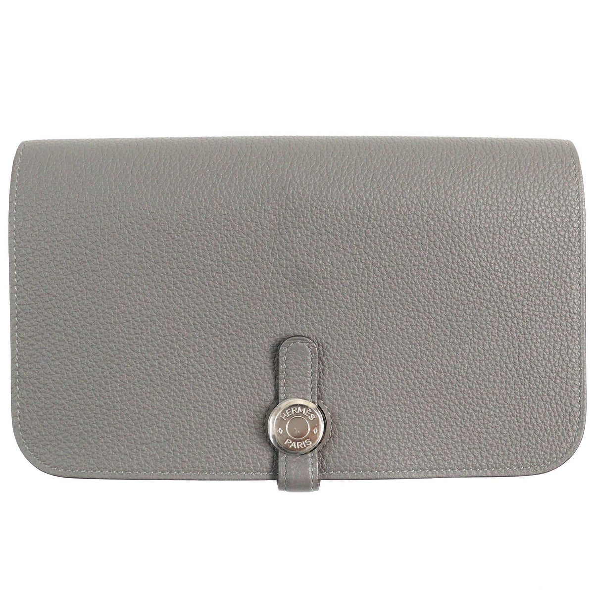 Hermes Dogon GM Duo Gris Meyer Silver Sellier Buttons Togo Wallet