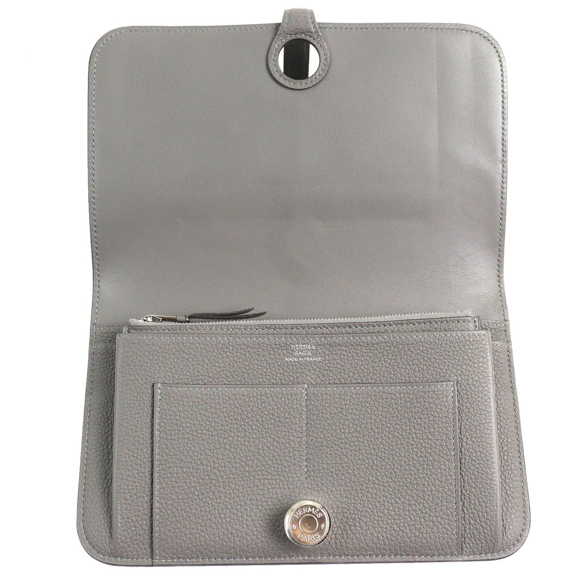 Hermes Dogon GM Duo Gris Meyer Silver Sellier Buttons Togo Wallet — view 6
