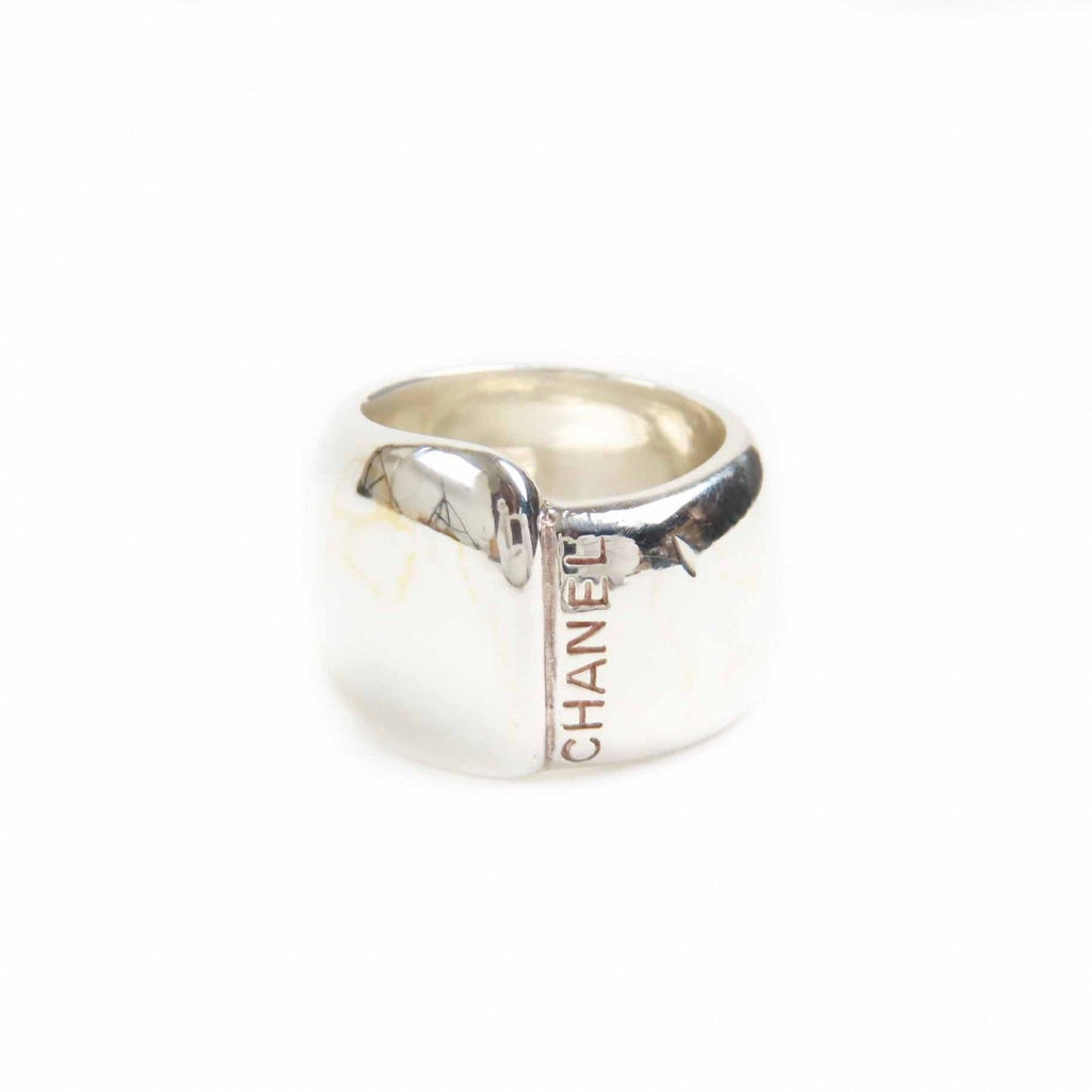 Chanel Vintage Logo Ring Silver