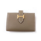 Hermes Bearn Mini Etoupe Gold Mini Wallet Coin Veau Madame Card Case