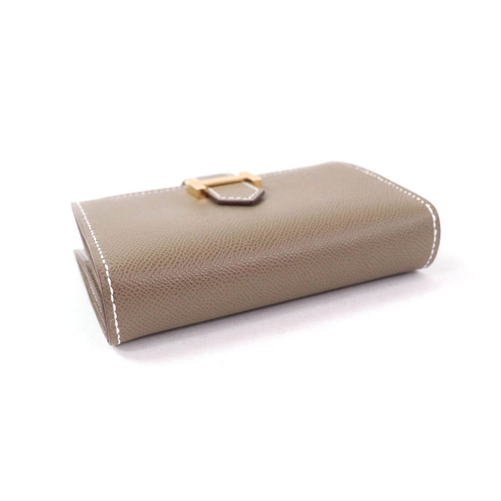Hermes Bearn Mini Etoupe Gold Mini Wallet Coin Veau Madame Card Case — view 4