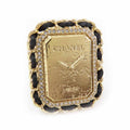 Chanel Premiere Watch Design CC Logo Rhinestone Decoration Ring Black Gold