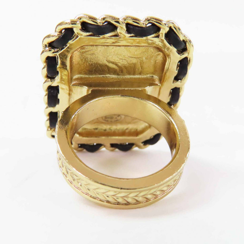 Chanel Premiere Watch Design CC Logo Rhinestone Decoration Ring Black Gold — view 4