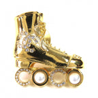 Chanel Roller Skates Coco Faux Pearl CC Logo Rhinestone Brooch Gold