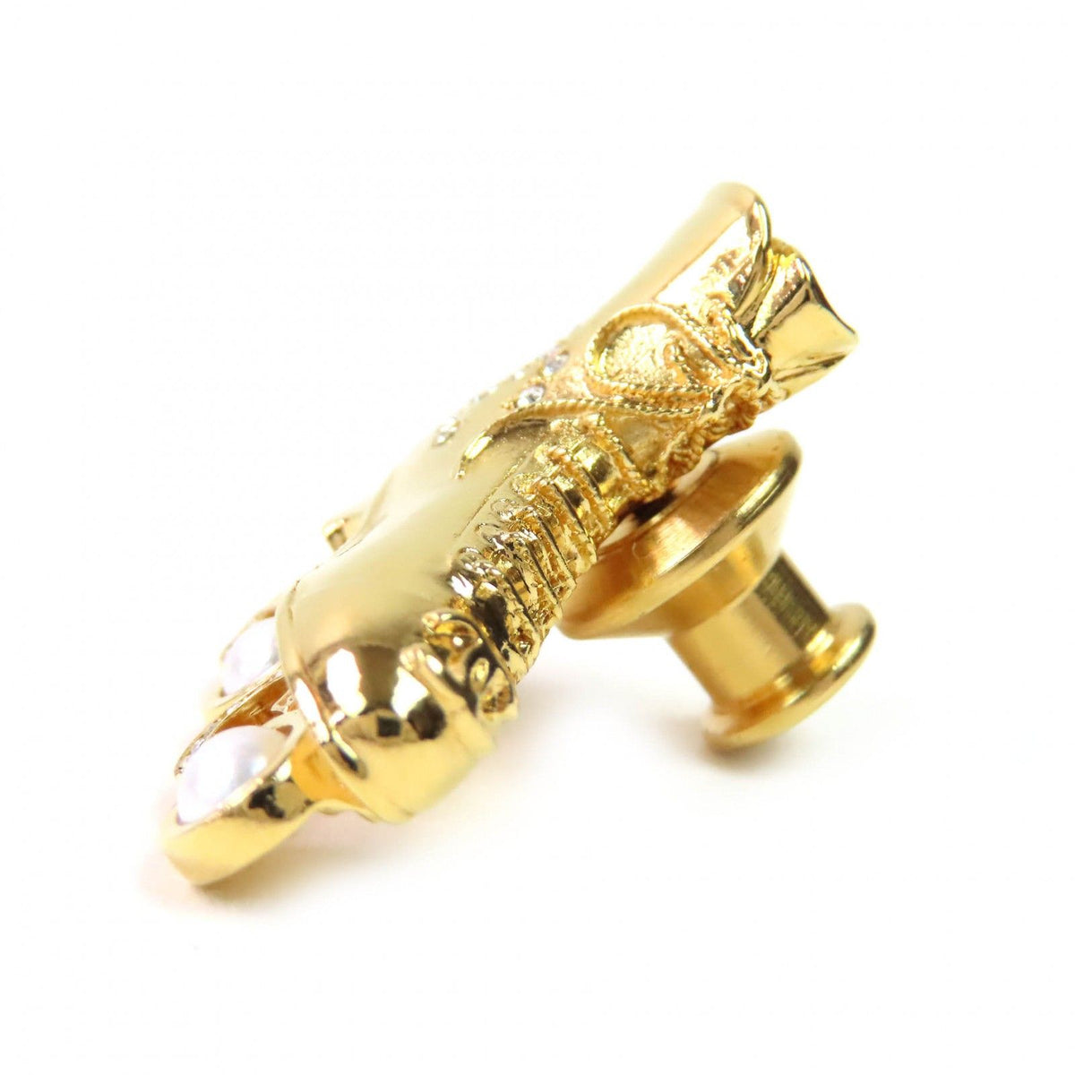 Chanel Roller Skates Coco Faux Pearl CC Logo Rhinestone Brooch Gold — view 3