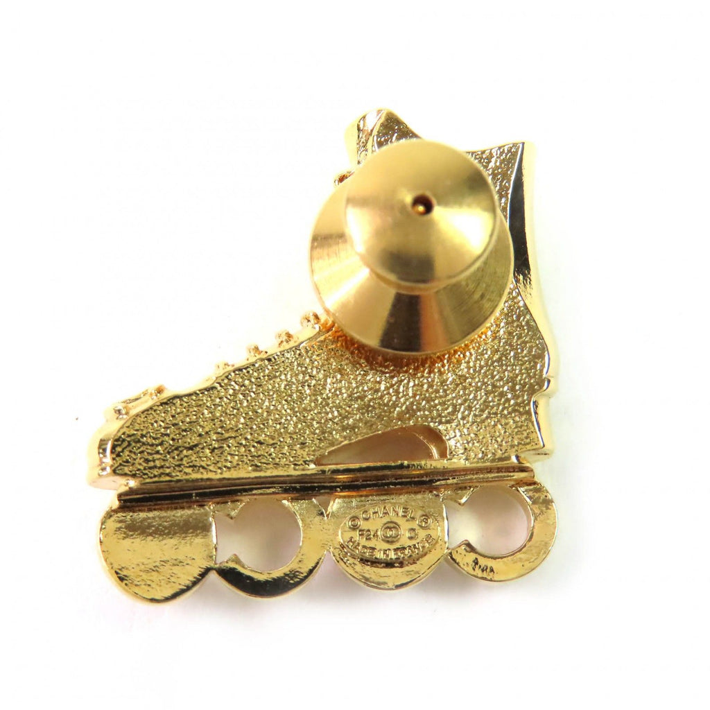 Chanel Roller Skates Coco Faux Pearl CC Logo Rhinestone Brooch Gold — view 2