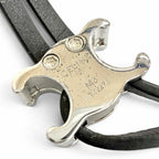 Celine Triomphe Studded Clasp Leather Bangle Bracelet Black Silver — view 8